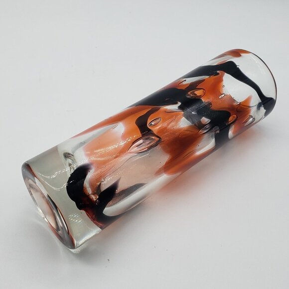 Zwiesel Glas Werksverkauf Orange Amethyst Clear Swirl Cylindrical Art Glass Vase - Picture 5 of 10